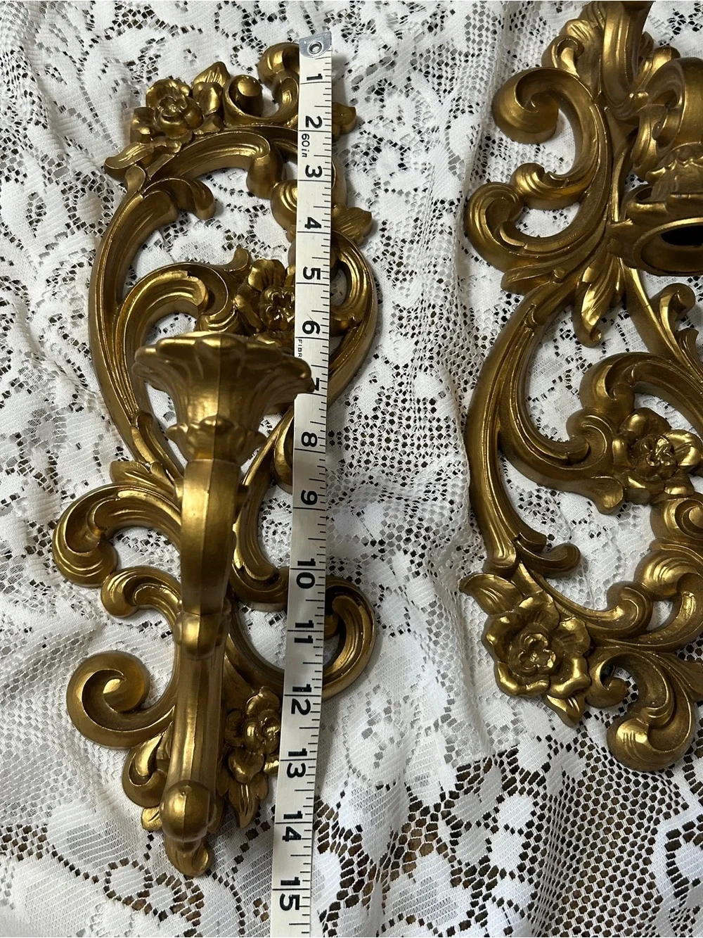 Vintage SET of 2 Homco Gold Bronze Ornate Floral Wall Sconces